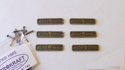 ''Hand Made'' small alloy plaques - Pack of 6